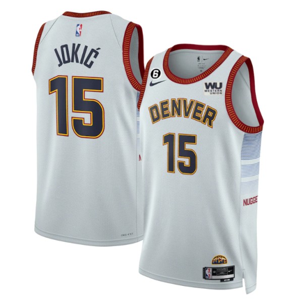 Men's Denver Nuggets #15 Nikola Jokic Gray 2022-23 City Edition With NO.6 Patch Stitched Jersey