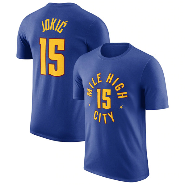Men's Denver Nuggets #15 Nikola Jokic Royal 2022-23 Statement Edition Name & Number T-Shirt