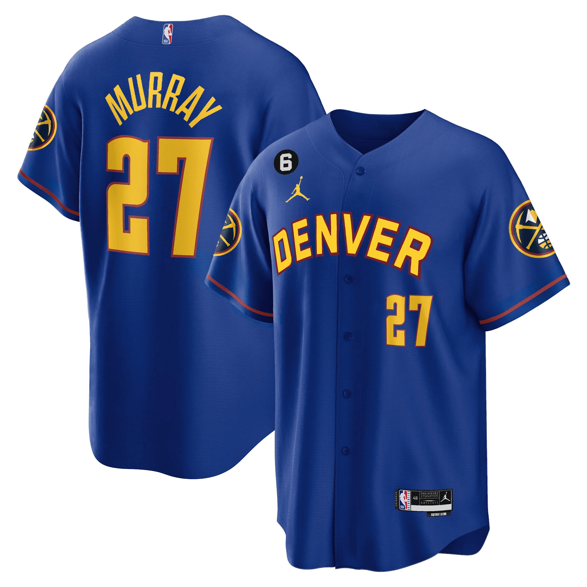 Men's Denver Nuggets #27 Jamal Murray Blue With No.6 Patch Cool Base Stitched Jersey