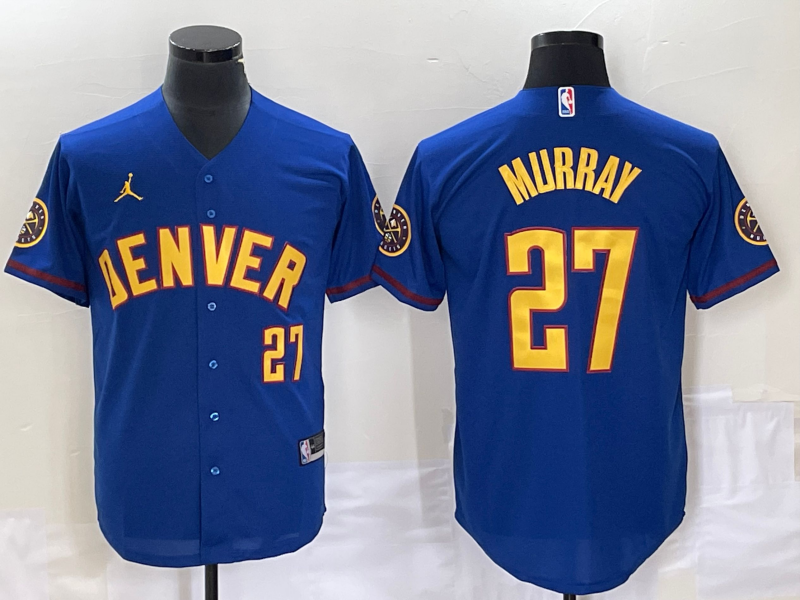 Men's Denver Nuggets #27 Jamal Murray Blue With Patch Cool Base Stitched Baseball Jersey