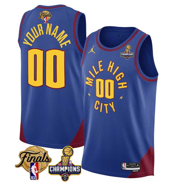Men's Denver Nuggets Active Player Custom Blue 2023 Nuggets Champions Patch And Finals Patch Statemenr Edition Stitched Basketball Jersey