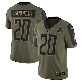 Men's Detroit Lions #20 Barry Sanders Nike Olive 2021 Salute To Service Retired Player Limited Jersey