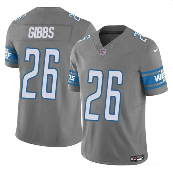Men's Detroit Lions #26 Jahmyr Gibbs Gray 2023 F.U.S.E. Vapor Untouchable Limited Football Stitched Jersey