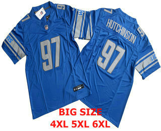 Men's Detroit Lions #97 Aidan Hutchinson Blue Red FUSE Limited Vapor Stitched Jersey-Big Size