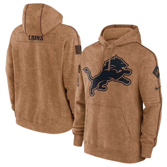 Men's Detroit Lions 2023 Brown Salute To Service Pullover Hoodie