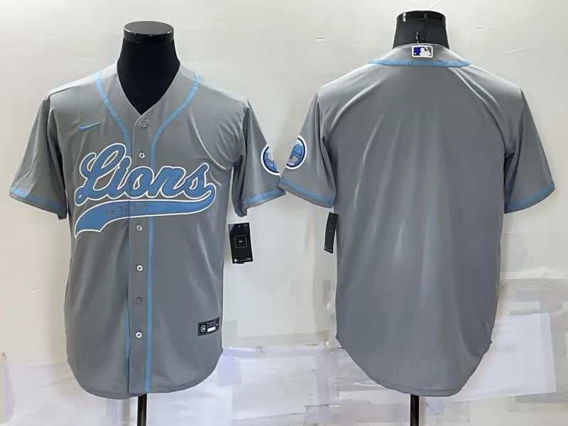 Men's Detroit Lions Blank Grey Stitched MLB Cool Base Nike Baseball Jersey