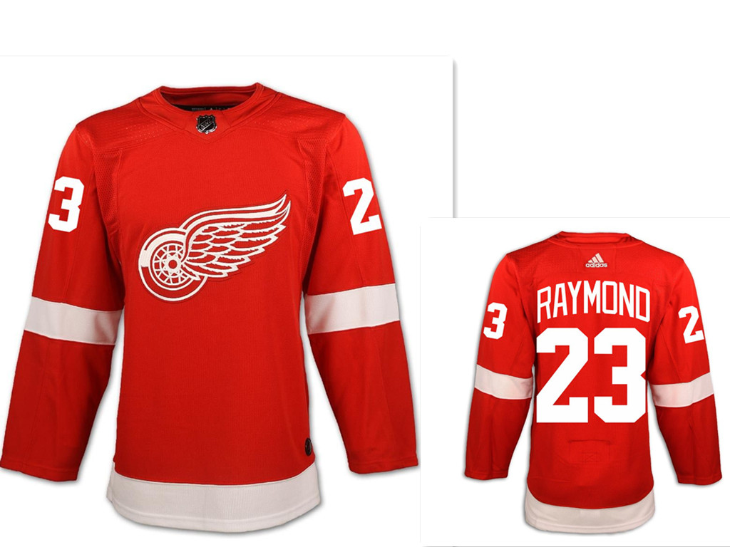 Men's Detroit Red Wings #23 Lucas Raymond Red Home Hockey Stitched NHL Jersey