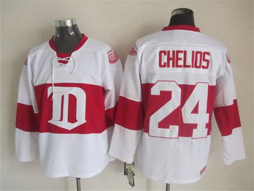 Men's Detroit Red Wings #24 Chris Chelios 2008-09 White CCM Vintage Throwback Jersey