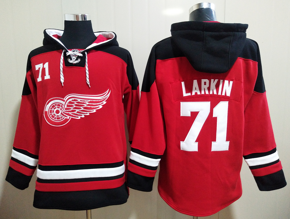 Men's Detroit Red Wings #71 Dylan Larkin Red All Stitched Hooded Sweatshirt Ageless Must-Have Lace-Up Pullover Hoodie