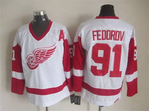 Men's Detroit Red Wings #91 Sergei Fedorov White CCM Vintage Throwback Jersey