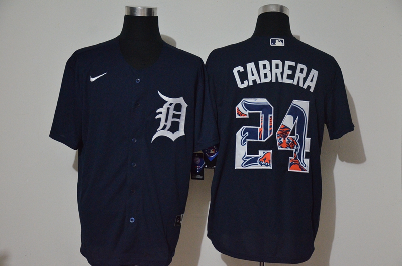 Men's Detroit Tigers #24 Miguel Cabrera Navy Blue Team Logo Stitched MLB Cool Base Nike Jersey