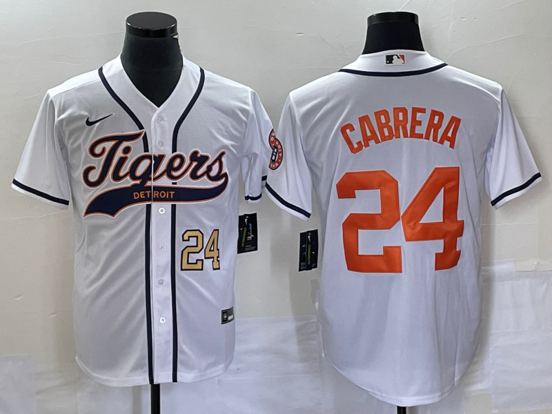 Men's Detroit Tigers #24 Miguel Cabrera Number White Cool Base Stitched Baseball Jersey