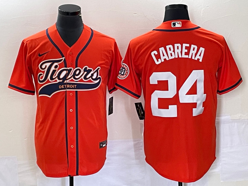 Men's Detroit Tigers #24 Miguel Cabrera Orange Cool Base Stitched Baseball Jersey
