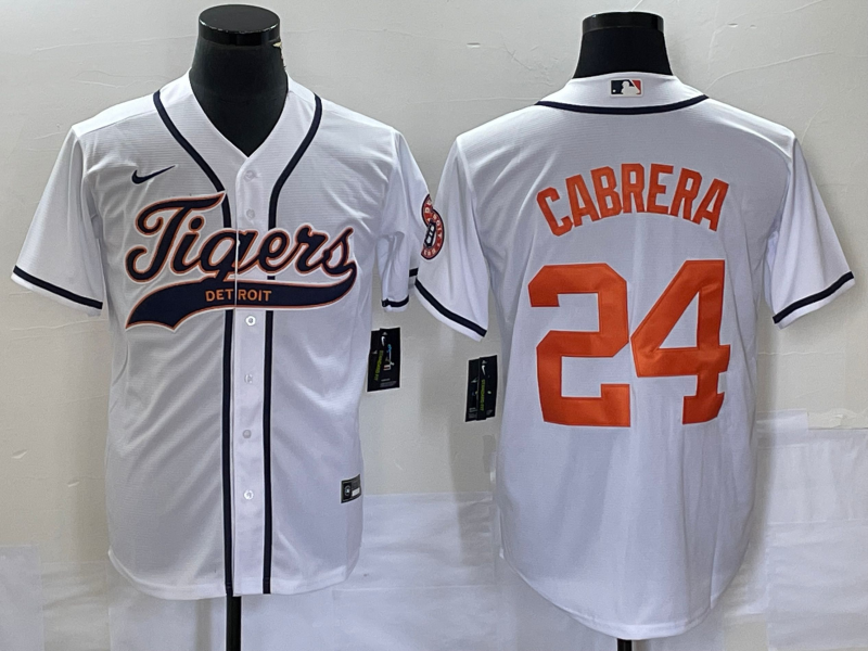 Men's Detroit Tigers #24 Miguel Cabrera White Cool Base Stitched Baseball Jersey