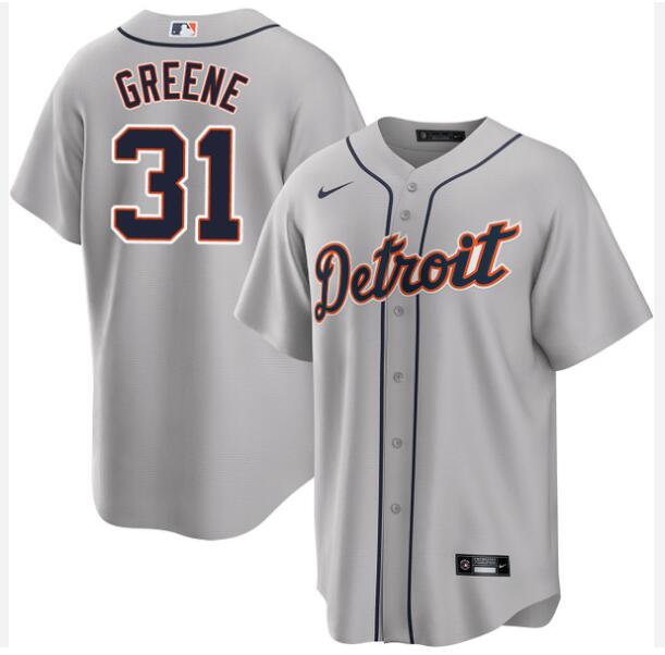 Men's Detroit Tigers #31 Riley Greene Gray Nike Official Replica Cool Base Jersey