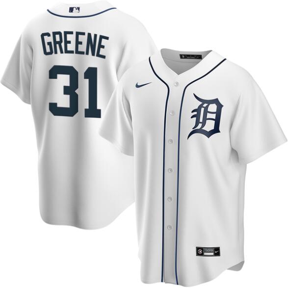 Men's Detroit Tigers #31 Riley Greene White Nike Official Replica Home Jersey