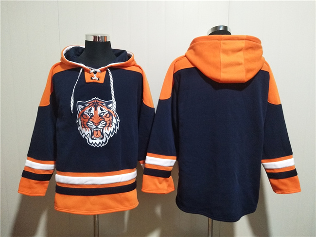 Men's Detroit Tigers Blank Navy Lace-Up Pullover Hoodie