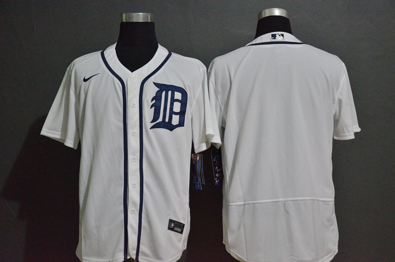 Men's Detroit Tigers Blank White Stitched MLB Flex Base Nike Jersey