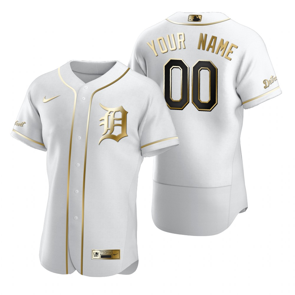 Men's Detroit Tigers Custom Nike White Stitched MLB Flex Base Golden Edition Jersey