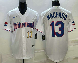 Men's Dominican Republic Baseball #13 Manny Machado Number 2023 White World Baseball Classic Stitched Jersey
