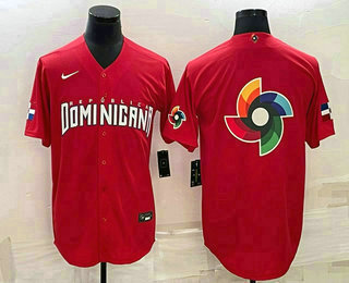 Men's Dominican Republic Baseball 2023 Red World Big Logo With Patch Classic Stitched Jerseys