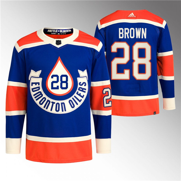 Men's Edmonton Oilers #28 Connor Brown 2023 Royal Heritage Classic Primegreen Stitched Jersey