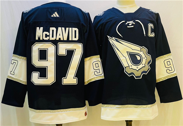 Men's Edmonton Oilers #97 Connor McDavid Navy White Stitched Jersey