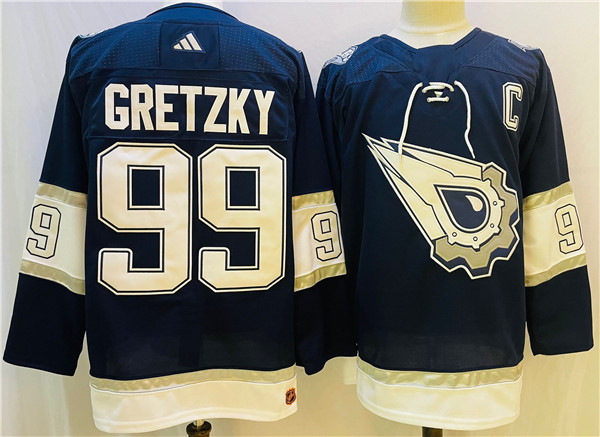 Men's Edmonton Oilers #99 Wayne Gretzky Navy White Stitched Jersey