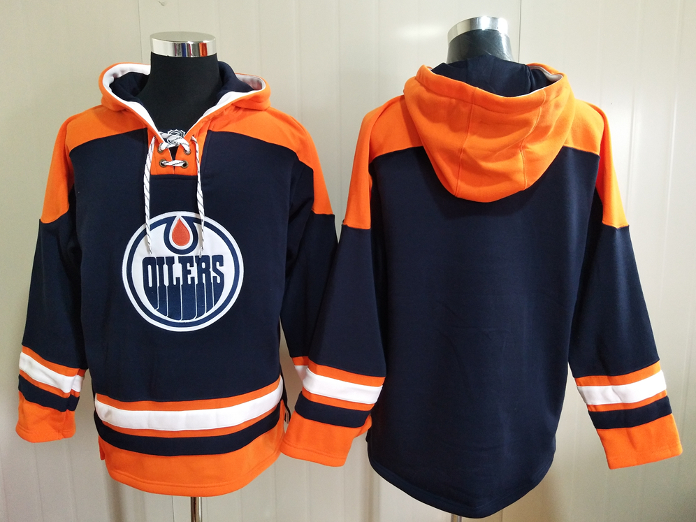 Men's Edmonton Oilers Blank Dark Blue All Stitched Hooded Sweatshirt Ageless Must-Have Lace-Up Pullover Hoodie