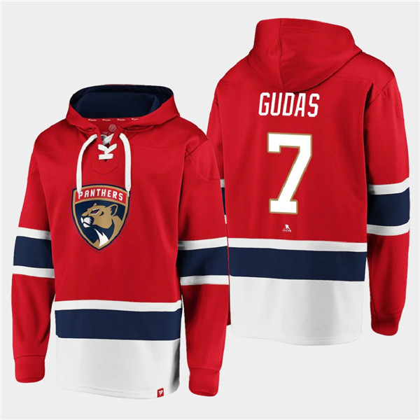 Men's Florida Panthers #7 Radko Gudas Red Ageless Must-Have Lace-Up Pullover Hoodie