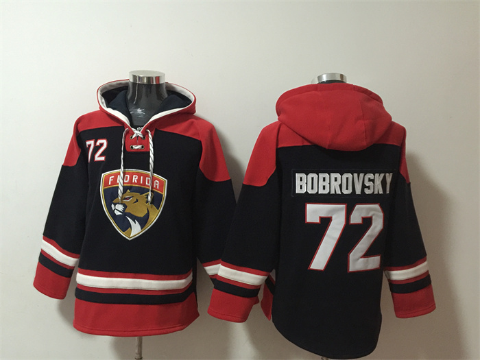 Men's Florida Panthers #72 Sergei Bobrovsky Black Red Lace-Up Pullover Hoodie