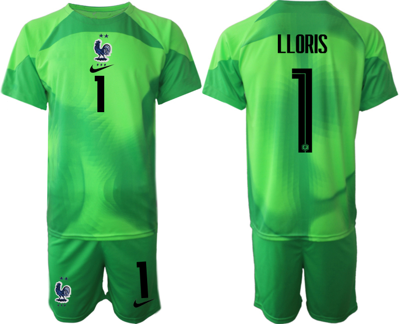 Men's France  #1 LLORIS Green Away Soccer 2022 FIFA World Cup Suit Jerseys