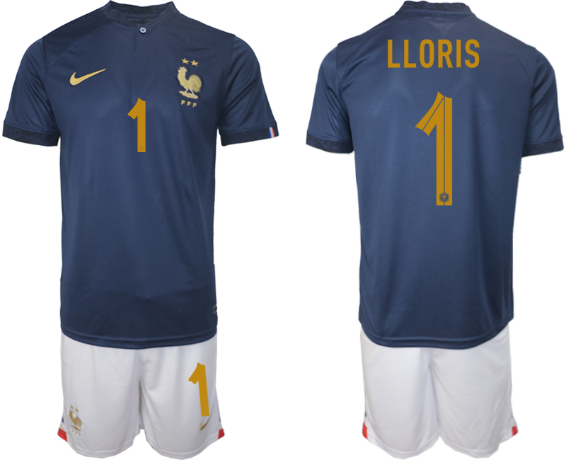 Men's France  #1 LLORIS Navy Home Soccer 2022 FIFA World Cup Suit Jerseys