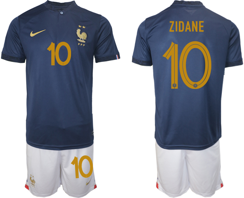 Men's France  #10 ZIDANE Navy Home Soccer 2022 FIFA World Cup Suit Jerseys