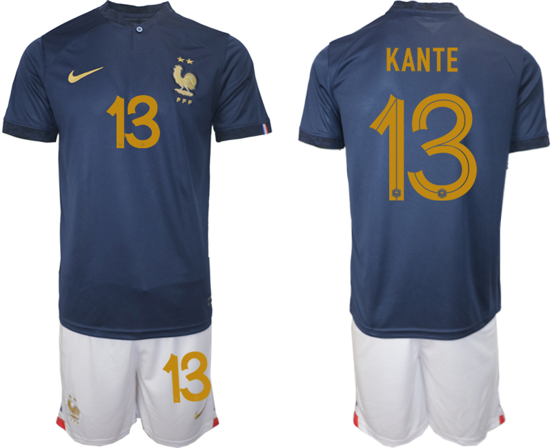 Men's France  #13 KANTE Navy Home Soccer 2022 FIFA World Cup Suit Jerseys