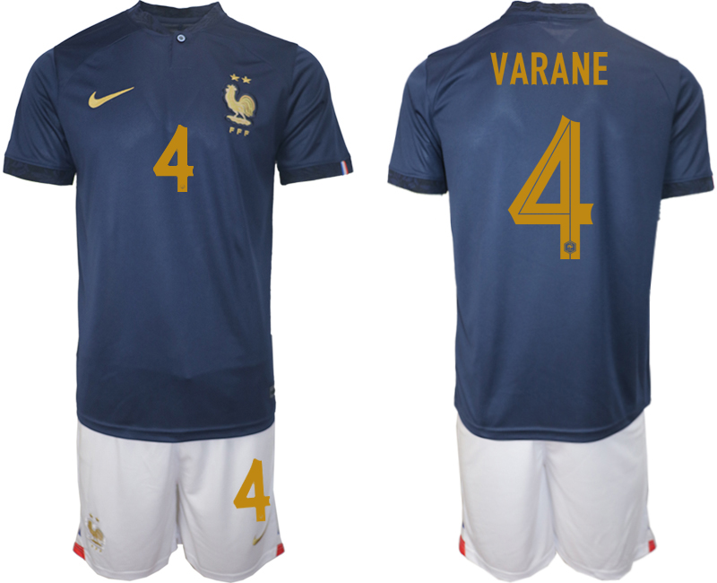 Men's France  #4 VARANE Navy Home Soccer 2022 FIFA World Cup Suit Jerseys