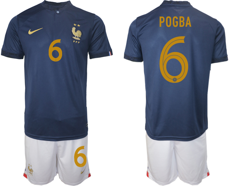 Men's France  #6 POGBA Navy Home Soccer 2022 FIFA World Cup Suit Jerseys