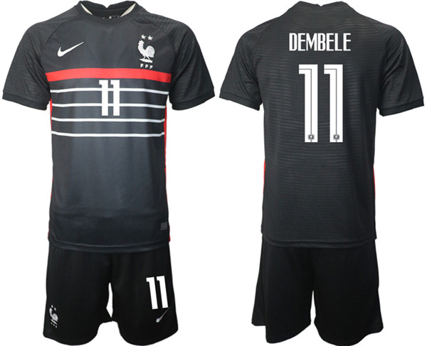 Men's France #11 Dembele Black Home Soccer 2022 FIFA World Cup Jerseys Suit