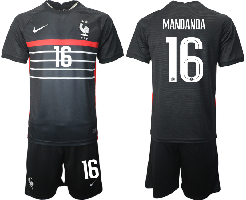 Men's France #16 Mandanda Black Home Soccer 2022 FIFA World Cup Jerseys Suit