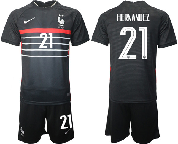 Men's France #21 Hernandez Black Home Soccer 2022 FIFA World Cup Jerseys Suit