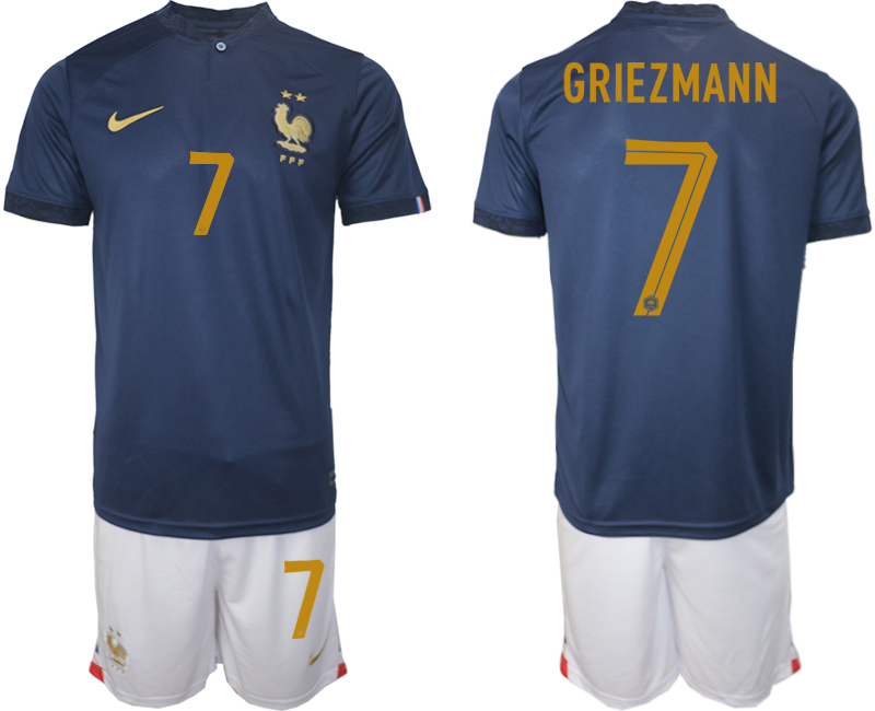Men's France #7 GRIEZMANN Navy Home Soccer 2022 FIFA World Cup Suit Jerseys