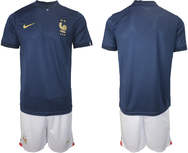 Men's France Blank Navy Home Soccer 2022 FIFA World Cup Suit Jerseys