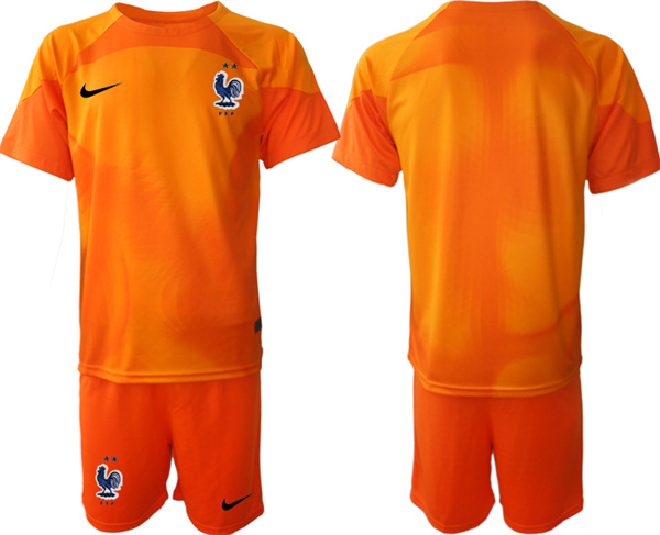 Men's France Goalkeeper Orange 2022 FIFA World Cup Home Soccer Jersey Suit 1