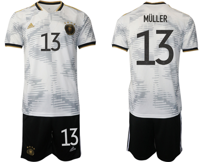 Men's Germany #13 Müller White Home Soccer 2022 FIFA World Cup Jerseys Suit