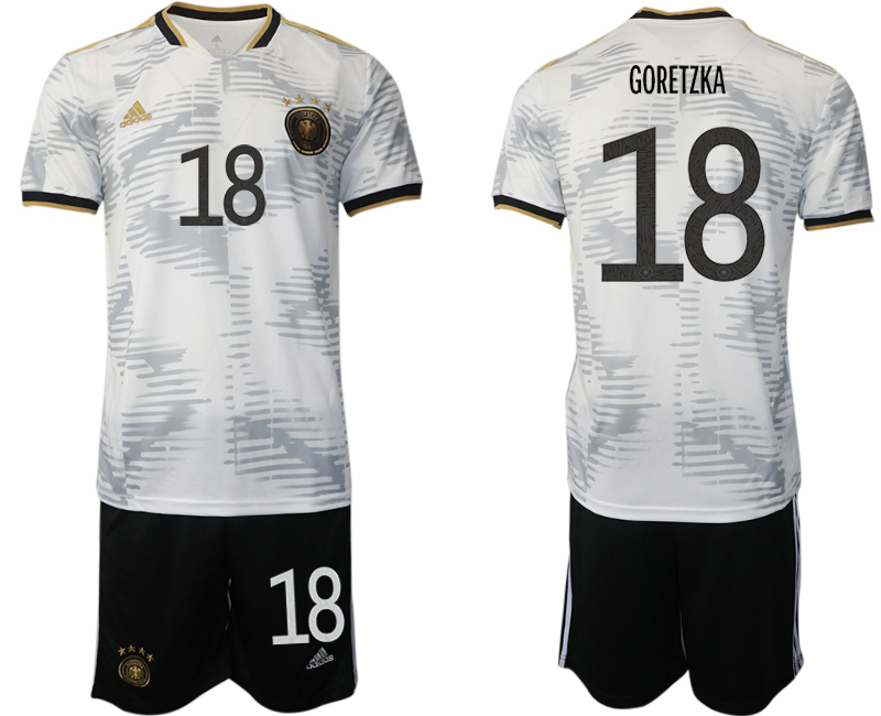 Men's Germany #18 Goretzka White Home Soccer 2022 FIFA World Cup Jerseys Suit