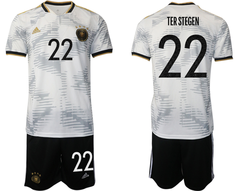 Men's Germany #22 Ter Stegen White Home Soccer 2022 FIFA World Cup Jerseys Suit
