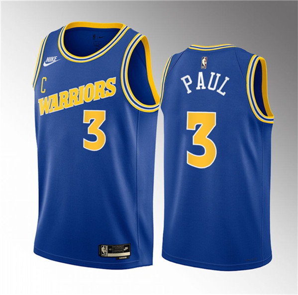 Men's Golden State Warriors #3 Chris Paul Blue Classic Edition Stitched Basketball Jersey