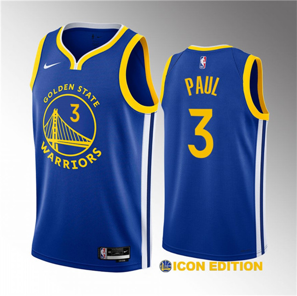 Men's Golden State Warriors #3 Chris Paul Blue Icon Edition Stitched Basketball Jersey