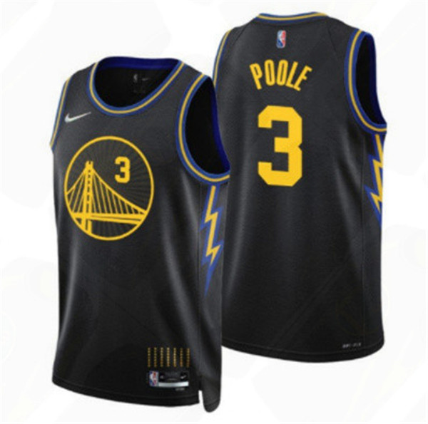 Men's Golden State Warriors #3 Jordan Poole 2021 22 City Edition Black 75th Anniversary Stitched Basketball Jersey