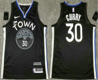 Men's Golden State Warriors #30 Stephen Curry Black 2020 Nike Swingman Printed NBA Jersey